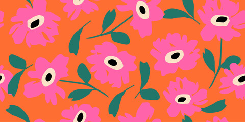 Hand drawn flowers, seamless patterns with floral for fabric, textiles, clothing, wrapping paper, cover, banner, interior decor, abstract backgrounds.