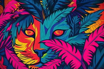 Obraz premium Cat painting pop art collage style in neon bold colors (Ai generated)