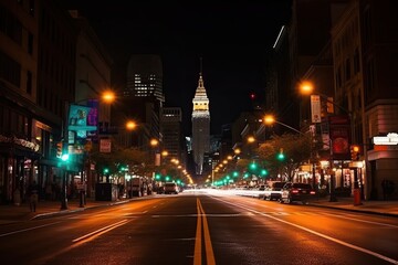 Naklejka na ściany i meble Cityscapes at night, Photos of iconic landmarks street (Ai generated)