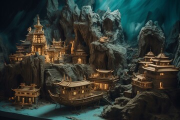 Fototapeta na wymiar A diorama depicting the mythical city of Atlantis. Generative AI