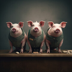 Trzy świnie biurku - obrazy, fototapety, plakaty