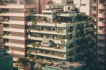 Illustration of anime-style high-rise apartments in Tokyo. Generative AI