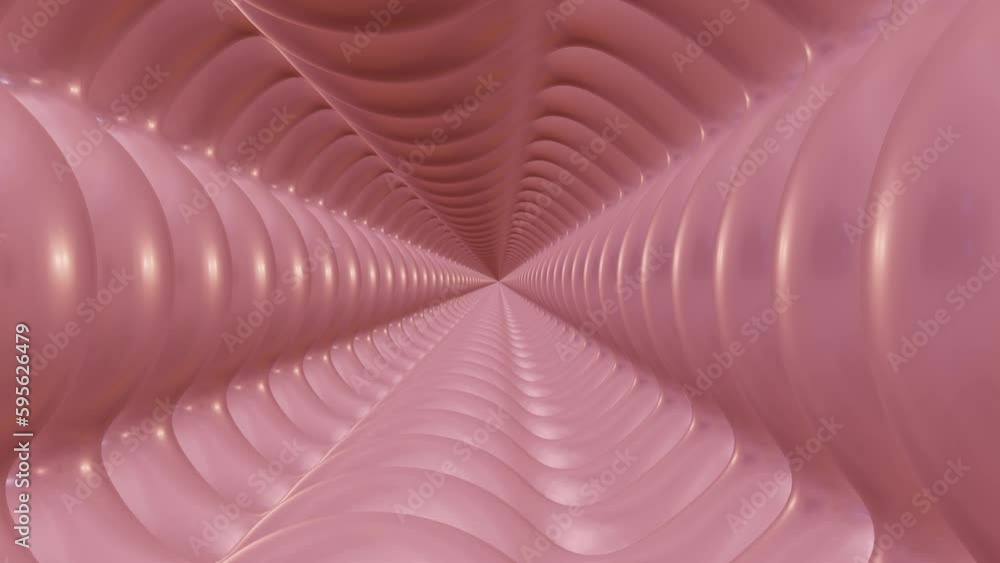 Poster pink geometric tunnel animation. moving forward in empty space in 3d rendering