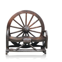 front view chocolate wooden bench has a backrest on white background, object, accessories,...