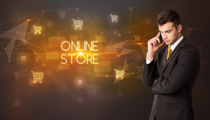 Businessman thinking about shopping concept