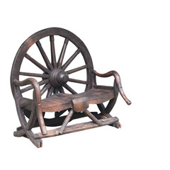 side view chocolate wooden bench has a backrest on white background, object, accessories,...