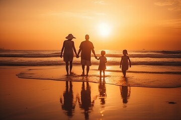 Fototapeta premium Family Fun in the Sun: Summer Beach Vacation (Ai generated)