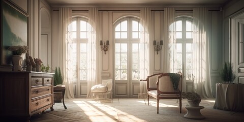 Fototapeta na wymiar French country interior design room with beautiful lightning generative ai