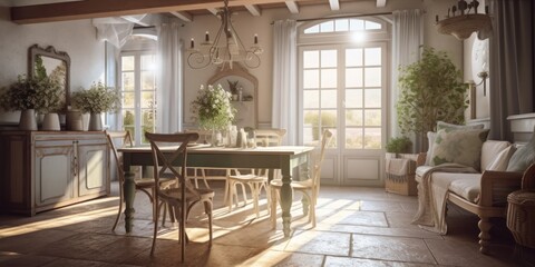 French country interior design room with beautiful lightning generative ai