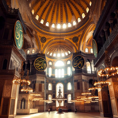 Fototapeta na wymiar interior of the mosque, ai