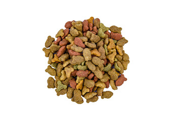 Pile of the pet food isolated on white background