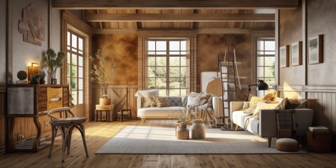 Country interior design room with beautiful lightning generative ai