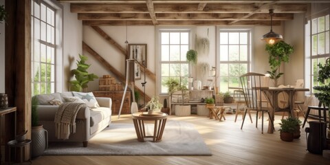 Fototapeta premium Country interior design room with beautiful lightning generative ai