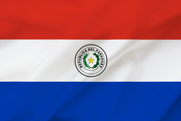 Fototapeta premium Paraguay flag on waving silk background. Paraguay national flag. 3d illustration.