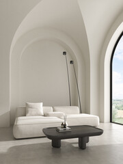 Conceptual interior room with arched ceiling 3d illustration