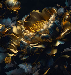 Fototapeta na wymiar Illustration of a graceful bouquet of peony flowers on a dark background