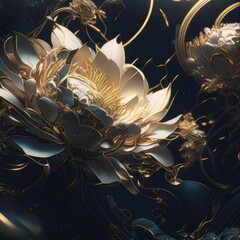 Illustration of a graceful bouquet of peony flowers on a dark background