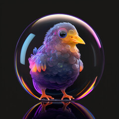 neon colours hen big eyesinside a transparent bubble , Generative AI