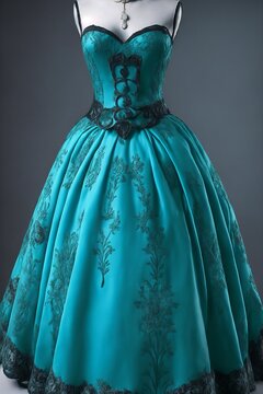 IA generativa Vestido en maniqu&iacute; con apariencia aristocr&aacute;tica y esquema de colores monocrom&aacute;tico azulado