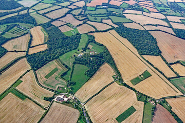 Aerial view of the fields of Wiltshire, England	