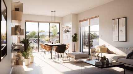 Fototapeta premium Scandifornian interior design room with beautiful lightning generative ai