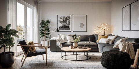 Scandifornian interior design room with beautiful lightning generative ai