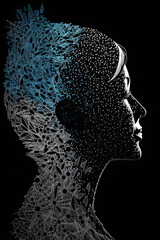silhouette of a woman using AI generation. AI String art Generation.