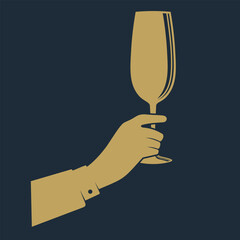 Hand holding glass of wine. Vector illustration