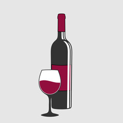 Wine bottle with wine glass isolated on white background. Vector illustration