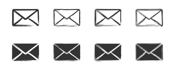 Hand drawn envelope icon set. Mail icon. Vector illustration.