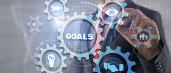Smart goals definition to achieve business plan targets. Abstract background