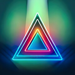 Neon-Dreiecksportal, glühende Linien, Tunnel, Korridor, virtuelle Realität, abstrakter Modehintergrund