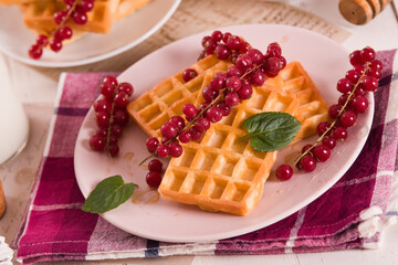 Waffles red currant and mint.