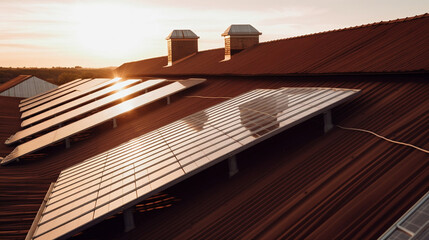 Solar Panels on the roof of a house Eco Friendly green electricity AI