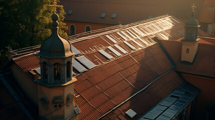 Solar Panels on the roof of a house Eco Friendly green electricity AI