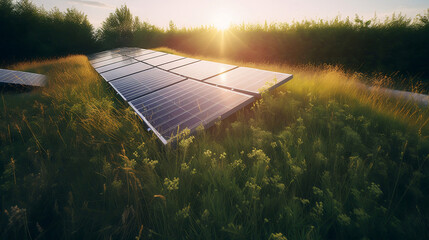 Solar Panels on the roof of a house Eco Friendly green electricity AI