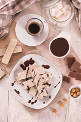 Neapolitan wafers filling with hazelnut-chocolate cream.