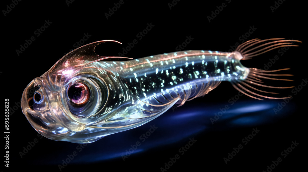 Poster a deep sea fish with transparent inside-out tentacles was created - generative ai.