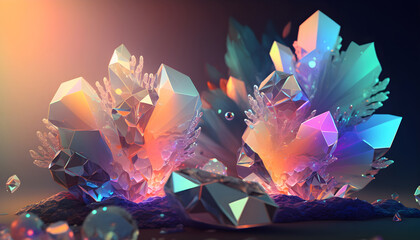 Magical iridescent crystals natural background