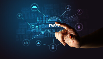 Hand touching cybersecurity button concept