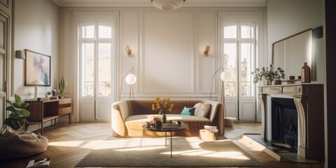 Fototapeta na wymiar Parisian interior design room with beautiful lightning generative ai
