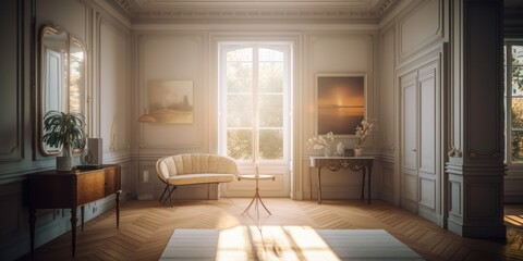 Parisian interior design room with beautiful lightning generative ai