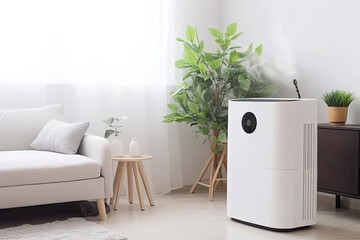 Obraz na płótnie Canvas Air purifier in modern house. Fresh air and healthy life