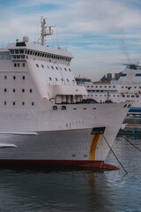 Passenger pax cargo car roro ro-ro ferry boat vessel cruiseship cruise ship liner in Naples Napoli,...