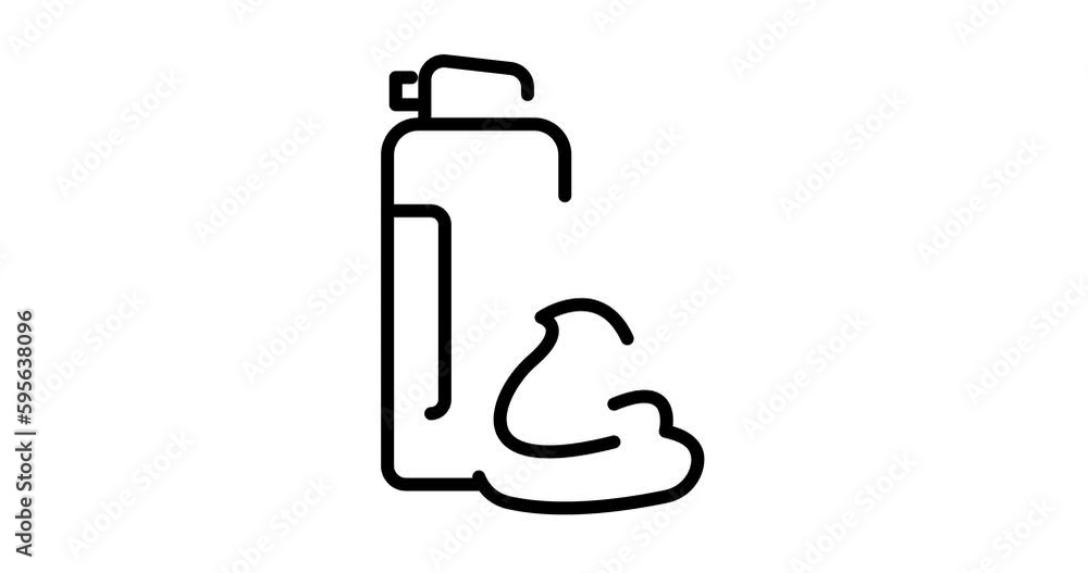 Poster shaving foam animated outline icon on white background. shaving foam 4k video animation for web, mob