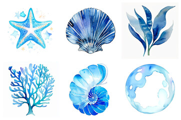Watercolor sea themed collection, generative ai