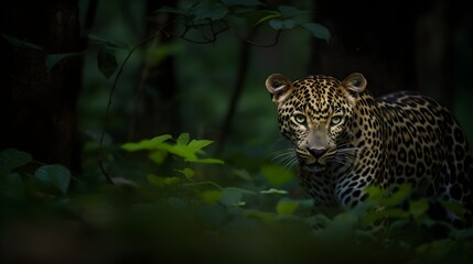Fototapeta na wymiar A sleek powerful leopard stalking its prey