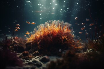 Fototapeta na wymiar Description of image: aquatic creatures, plants and natural phenomena found in underwater environments. Generative AI