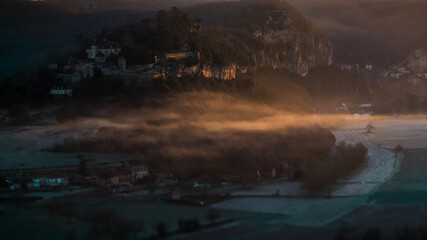 Large view of Marqueyssac garden in Dordogne, at the sunrise - France, Dordogne