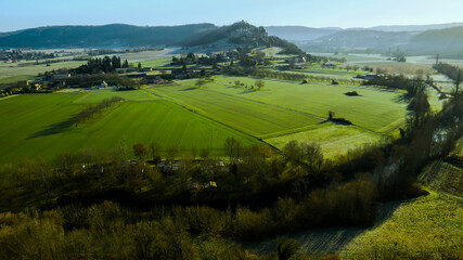 landscape with green grass and hills, Marqueyssac in Dordogne, France